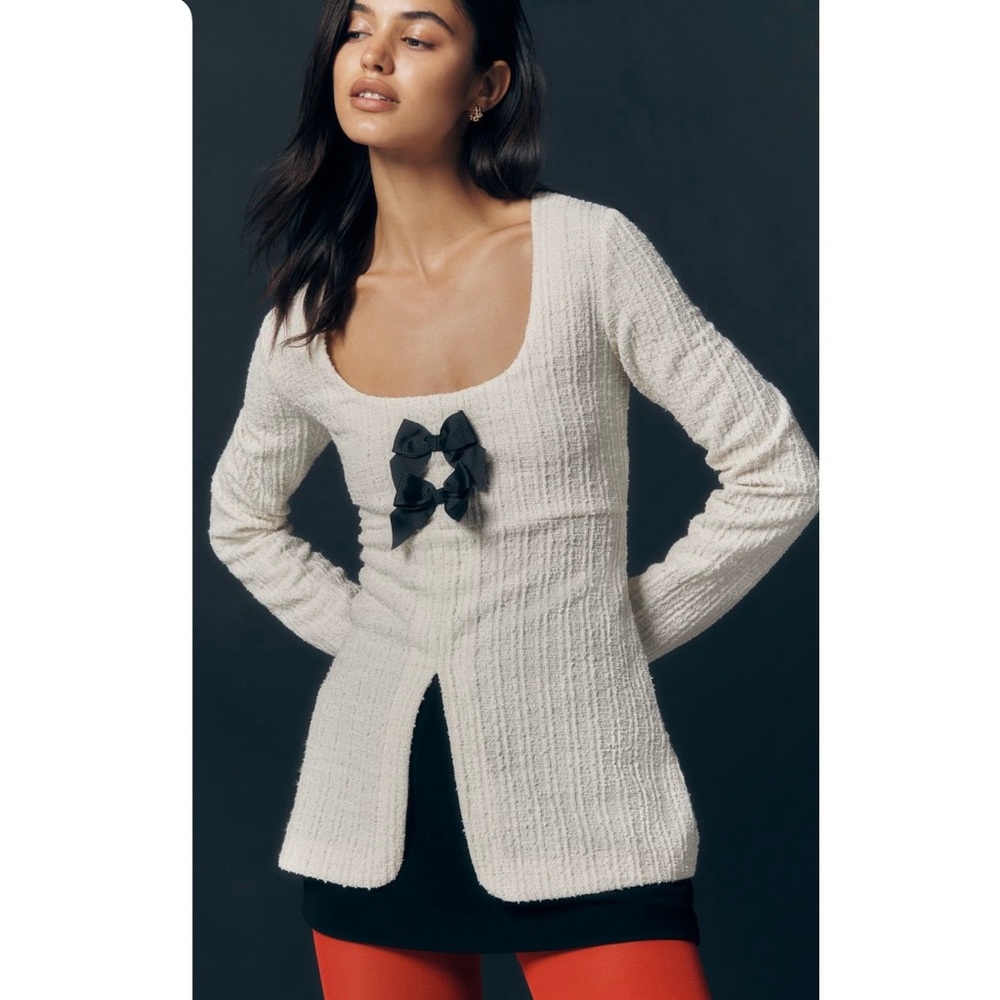 NWT Maeve Double-Bow Scooped Split Front Top